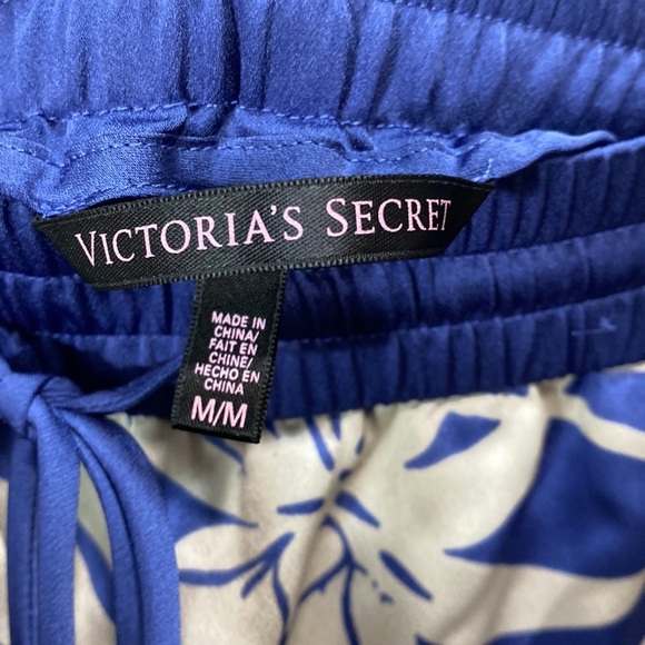 Victoria's Secret Tropical pineapple satin pajama pants blue cream - Picture 6 of 9